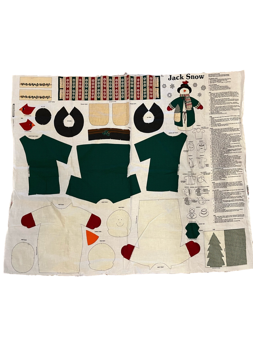 Vintage Cranston Collection JACK SNOW Snowman Cut & Sew Fabric Panel